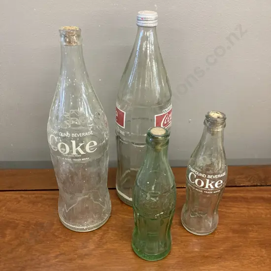 Vintage Coca-Cola Bottles - Embossed Hobble Skirt Bottle San Francisco Pat D-105529 & Printed Bottles